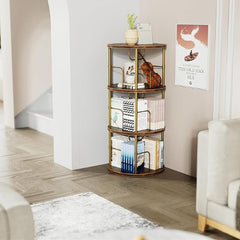 Multi-layer Decorative Rotating Wood and Metal Bookshelf