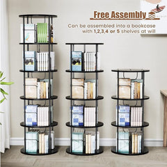 Multi-layer Decorative Rotating Wood and Metal Bookshelf