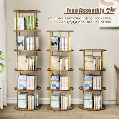 Multi-layer Decorative Rotating Wood and Metal Bookshelf