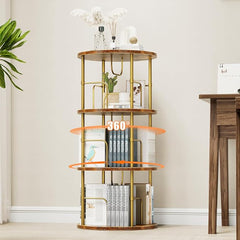Multi-layer Decorative Rotating Wood and Metal Bookshelf